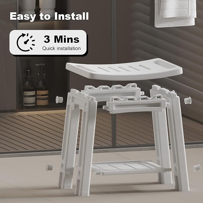 Shower Chair for Inside Shower, 400 lbs Shower Stool with Anti-Slip Foot Covers,Shower Seat for Inside Tub Bathroom Bench Bath Chair for Elderly and Disabled,HDPE Shower Seats for Adults - Light Gray