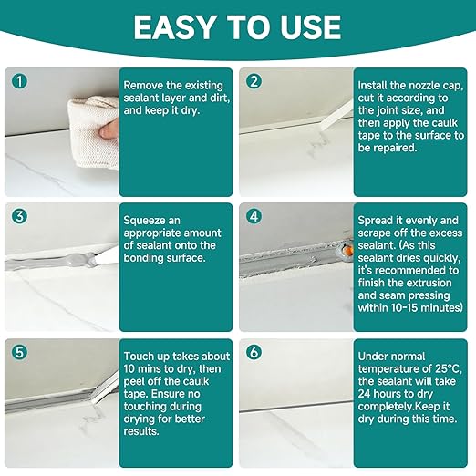 Grey Silicone Caulk for Bathroom & Kitchen,Waterproof Silicone Sealant for Shower, Countertops, Easy to Use with Tool, Stronger Adhesion, Shrink & Crack Proof, Long-Lasting (5.29oz Grey)
