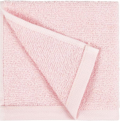 Amazon Basics face Towels for Bathroom, 100% Cotton Extra Absorbent washcloth, Fast Drying - Salon Towel - 144 Pack Petal Pink (12 x 12 inches)
