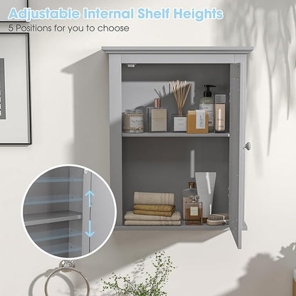 Safeplus Grey Medicine Cabinet with Mirror, Wall Mounted Adjustable Storage for Bathroom, Living Room, Bedroom, Entryway and Kitchen