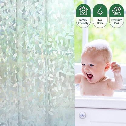 AooHome Long Shower Curtain Liner - EVA 3D Decals Stained Glass Pattern Design Bathroom Shower Curtain with Hooks, 5 Bottom Magnets, Heavy Duty, Water Repellent, Semi Transparent, 72x78 Inch