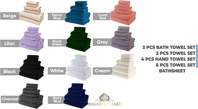 BAGNO MILANO Turkish Bath Towels, Soft Plush Jacquard Luxury Bath Towels, Quick Dry Towel Set (Black, Bath Sheet)
