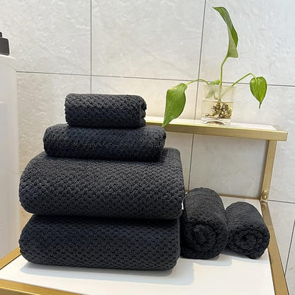 YTYC 29x59 Inch Bath Towels Set of 6 Large, Super Soft Absorbent Lint Free Microfiber Towels for Bathroom 80% Polyester (Black,6 Piece)