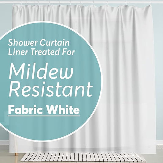 BigFoot Shower Curtain Liner – 72 x 72 Fabric Premium Shower Curtain with Rustproof Metal Grommet and 3 Magnetic Weights – Odor Free and Compatible with Standard Showers, White