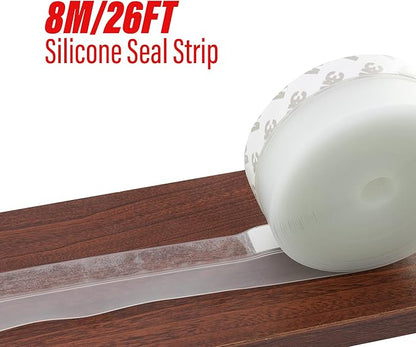TradeGear 26ft - 45mm Silicone Seal Strip w/Ultra-Strong Adhesive Sticker – Transparent Weather Stripping Anti-Collision Tape for Door & Window Gap Sealing