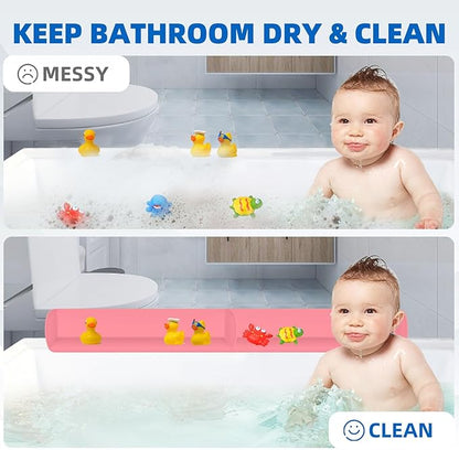 Splash Guard for Bathtub, 3.8" x 3.6" Silicone Bath Tub Splash Guard with 6 Suction Cups, Bathtub SplashGuard Play Shelf Area for Kids with 3°Drainage Slope for Faster Drying - 2 Packs Pink