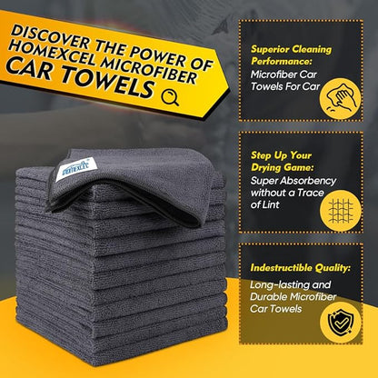 HOMEXCEL Grey Microfiber Cleaning Cloth 50 Pack, 12.5 x 12.5 inch Microfiber Towels for Cars, Ultra Absorbent Car Washing Cloth, Lint Free Streak Free Cleaning Rags for Car, Kitchen, and Window
