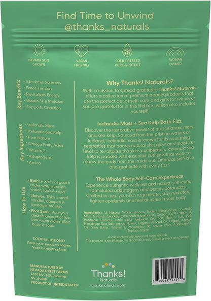 Bath Fizz, Icelandic Moss + Sea Kelp, Vegan & Natural Bath Fizz with Sea Moss, Vitamin E, Shea Butter & Himalayan Pink Salt, Spa at Home, Self Care Essential, Multiple Baths, 4 OZ