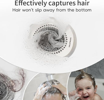 TRAPMATE Tub Stopper, Reversible Bathtub Drain Hair Catcher & Stopper, Ultra Revolutionary Bath Tub Drain Protector, Stainless Steel Hair Catcher & Silicone Stopper, 4.4" Drain Cover for Shower, Bath