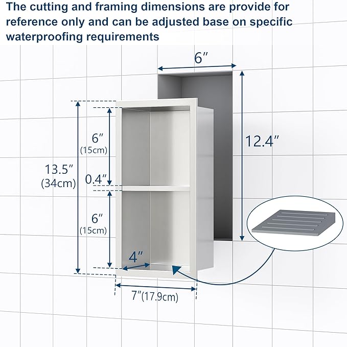 Shower Foot Rest for Shaving Legs, 304 Stainless Steel Footrest Niche With Holder, Recessed Shower Niche, Brushed Nickel, 5.9" X 12.3"
