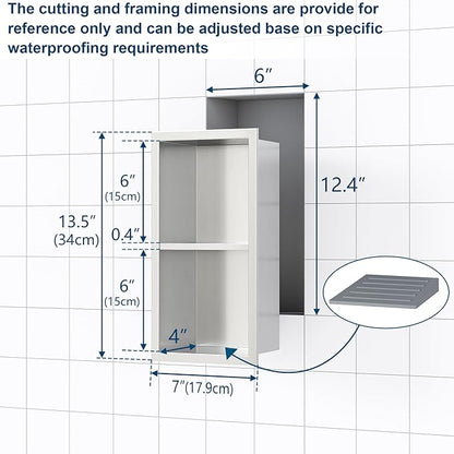 Shower Foot Rest for Shaving Legs, 304 Stainless Steel Footrest Niche With Holder, Recessed Shower Niche, Brushed Nickel, 5.9" X 12.3"