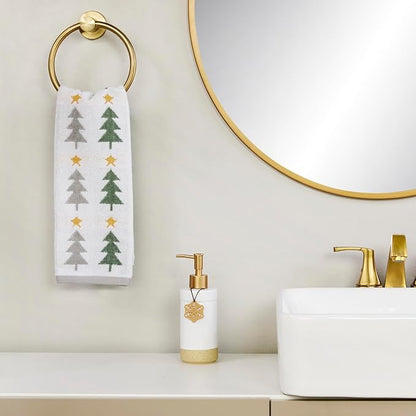 SKL Home Christmas/Winter Multi Trees 100% Cotton Premium 2-Piece Hand Towel Set, 500 GSM, Reversible Jacquard, Soft & Absorbent, Decorative for Bath/Kitchen/Bar, Multi