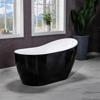 WOODBRIDGE 54" Freestanding White Acylic Soaking Bathtub with Matte Black Drain and Overflow,Black,B1807-MB