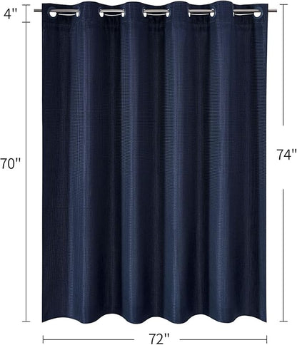 MitoVilla No Hooks Required Navy Blue Waffle Shower Curtain Liner Set, Modern Heavyweight Fabric Shower Curtain Set with Snap-in Liner for Hotel Grade Spa-Like Bathroom Decor, 72 x 74