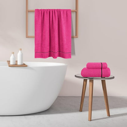 MyOwn Ultra Soft 3 Pack Cotton Towel Set, Contains a Bath Towel 28x55 inch, a Hand Towel 16x24 inch & Wash Coth 12x12 inch, Ideal Everyday use, Compact & Lightweight - Hot Pink