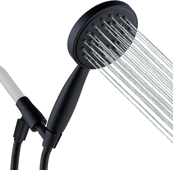 All Metal Hand Held Shower Head with 70 Inches Hose and Holder, Made with Stainless Steel and Brass, High Pressure Handheld Showerhead, Adjustable Bracket，Extra Long Flexible Hose (Matte Black)