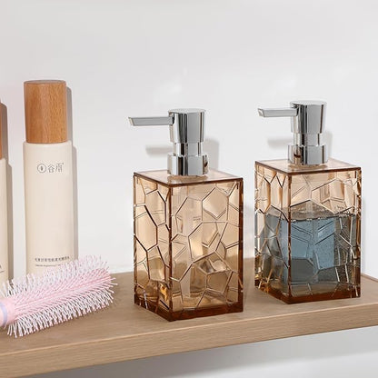Hand Soap Dispenser, Clear Acrylic Plastic Liquid Pump Bottles Refillable Lotion Dispenser for Bathroom Decor Kitchen College Dorm, Light Brown 2 Pack