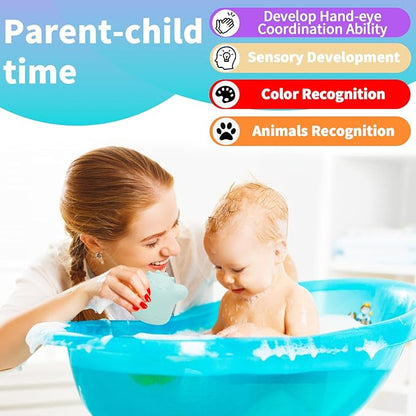 Baby Bath Toys, 13 Pcs Silicone Mold Free Bath Toys with a Storage Bag, Squeezable Dinosaurs Bathtub Toys, No Hole Sensory Ocean Animal Suction Cup Toys for Toddlers 1 2 3 4 5 6 Years