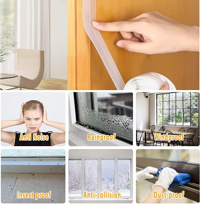 33.5 Ft Weather Stripping Door Seal Strip,Silicone Door Draft Stopper,Self Adhesive Shower Door Bottom Seal and Door Insulation Strip for Door Frame Windows and Glass Gaps (Black, 25+35mm)