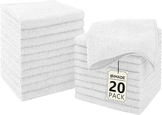 Washcloths - 20 Pack - Face Towels (12" x 12"), Highly Soft Wash Cloths and Hand Towels, Fast Drying Multi-Purpose Microfiber Cleansing Cloths for Bathroom, Hotel, Spa, and Salon - White