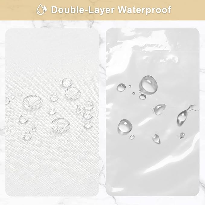 MitoVilla 3 in 1 Shower Curtain Set, White Boho Farmhouse Linen Textured Bath Curtain and Clear PEVA Liner Set with 12 Double Sided Steel Hooks, Waterproof Fabric Hotel Bathroom Curtain - 72x72