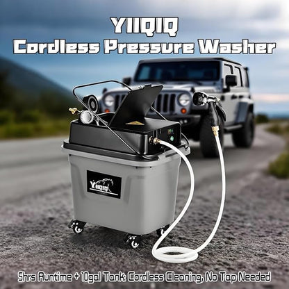 Cordless Portable Pressure Washer (Max 330PSI) - Self-Contained Camping Shower | 10Gal Tank, 5H Runtime, No Hose Needed | Multi-Use for Car Cleaning/Pet Bath/Garden Watering (Black)