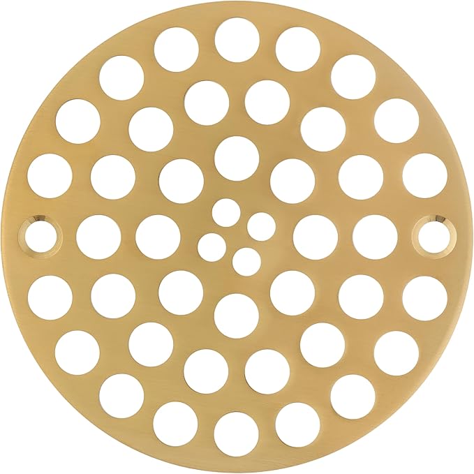 4 Inch OD Round Screw-in Brushed Gold Shower Drain Strainer - Brass Construction, Efficient Drainage & Versatile Use