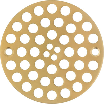 4 Inch OD Round Screw-in Brushed Gold Shower Drain Strainer - Brass Construction, Efficient Drainage & Versatile Use