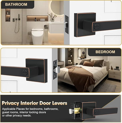 Privacy Door Levers, 1 Pack Oil Rubbed Bronze Door Handles Interior Heavy Duty Bed and Bath Keyless Door Locksets, Reversible for Left Right Handed Doors
