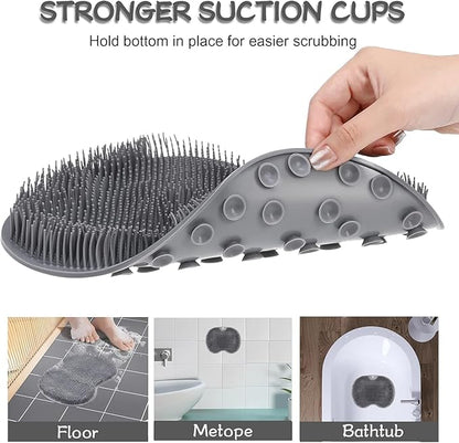 Shower Foot Scrubber Mat with Non-Slip Suction Cups, Exfoliating Foot and Back Washer Pad for Bathtub and Shower Floor (Gray)