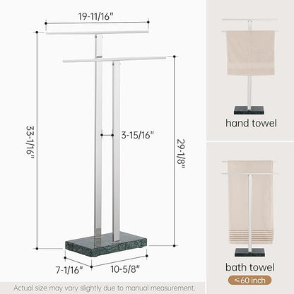 KES Standing Towel Rack with Green Natural Marble Base, 2-Tier Bath Towel Holder Stand for Bathroom Floor, Fits Bath Towel & Hand Towel, Polished Finish, BTH217-GPS