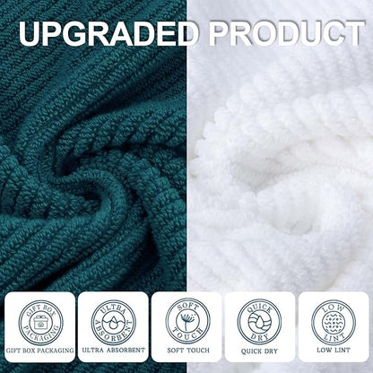 Towels for Bathroom - 100% Cotton | Quick Dry | Lightweight | Thick | Soft, 6 Piece Towel Set, 2 Large Bath 30"x56", 2 Hand 18"x28", 2 Wash Cloths 13"x13", Bathroom Decor Set, Deep Turquoise and White