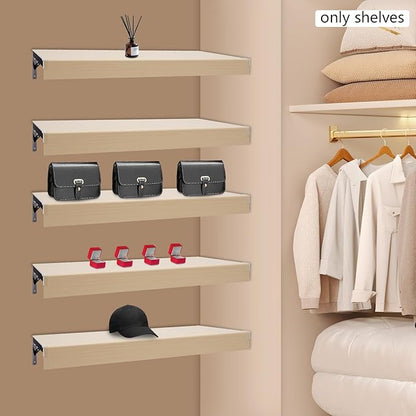33 Inch Floating Shelves for Wall, 16 Inch Deep Hanging Shelf, Large Display & Storage Shelf for Bathroom, Bedroom, Living Room, Set of 5 (Light Wood Color, 33 Inch)