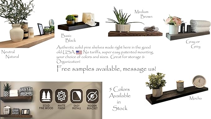 joelsantiques - 60 Inch Wooden Floating Shelves for Wall - 60x10x2 in - Made of Natural Wood - Long Heavy Duty Rustic Wall Shelves for Bedroom - Perfect for Living Room, Kitchen - Mocha