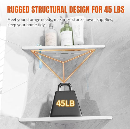 Corner Shower Shelf with Razor Hole, Rustproof Stainless Steel Shower Organizer, No Drilling Tile Shower Shelves, Modern Bathroom Shelf for Tile Wall, Grout in Shelf for Bathroom 2-Pack, 10"