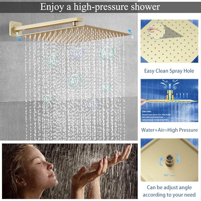 Shower Faucet Set Brushed Gold Shower System, Knob Switch Diverter Shower Faucet with High Pressure Handheld Spray, Wall Mount 10 Inch Shower Head with 6 Inch Wall Mount Shower Head