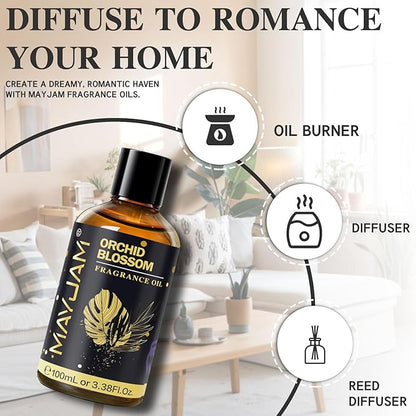 Orchid Blossom Fragrance Oil Essential Oil, MAYJAM 3.38FL.OZ Orchid Blossom Oil for Diffusers for Home, Long Lasting Scented Oils for Soap Candle Making - 100ML