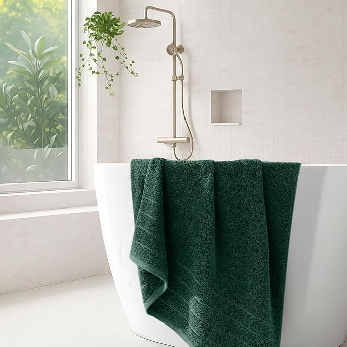 DAN River Extra Large Bath Towels Set of 4, 30 x 60 Inches - 100% Cotton Larger & Lighter Weight Towels for Bathroom - Quicker to Dry, Super Soft & Highly Absorbent Towels for Home, Hunter Green