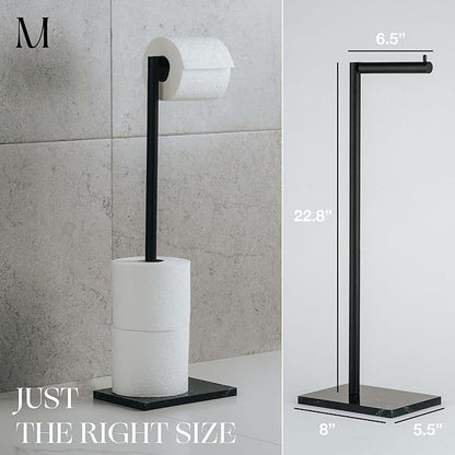 MARMOLUX ACC Free Standing Matte Black Toilet Paper Holder Stand Black Marble Base and Storage - 4 Jumbo Roll Bathroom Hardware Toilet Paper Stand - Stainless Steel Standing Toilet Paper Holder