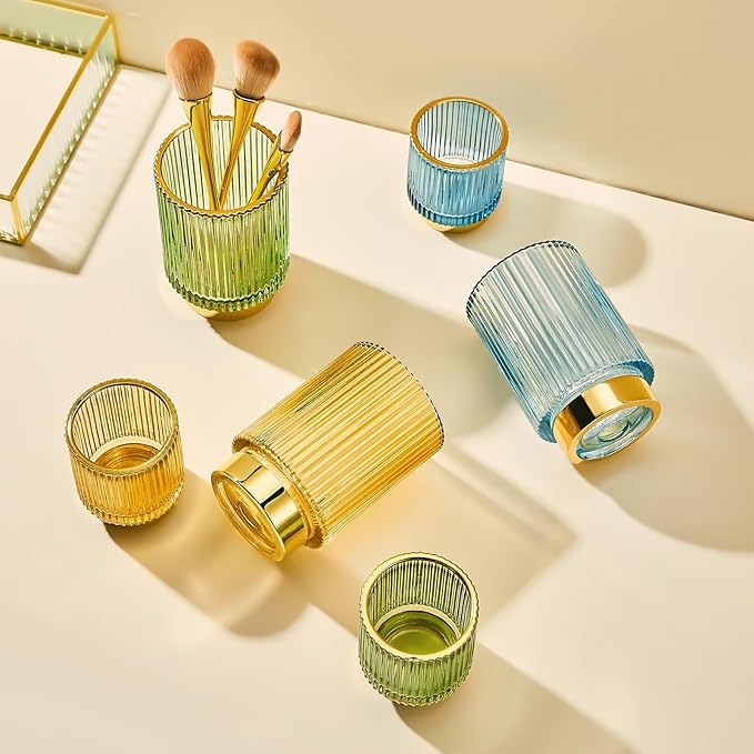 Makeup Brush Holder Organizer,Toothbrush Holders,Desk Pen Pencil Holder,Multifunctional Vintage Glass Brush Cup（L/White/A3-9-US）