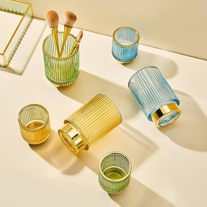 Makeup Brush Holder Organizer,Toothbrush Holders,Desk Pen Pencil Holder,Multifunctional Vintage Glass Brush Cup（L/White/A3-9-US）