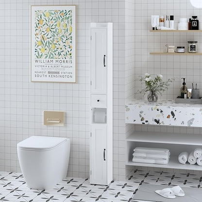 Tall Bathroom Storage Cabinet with Adjustable Shelves,66.92" H Slim 1-Door Freestanding Cabinet for Small Spaces, Bathroom,Kitchen, Living Room,White (Narrow)