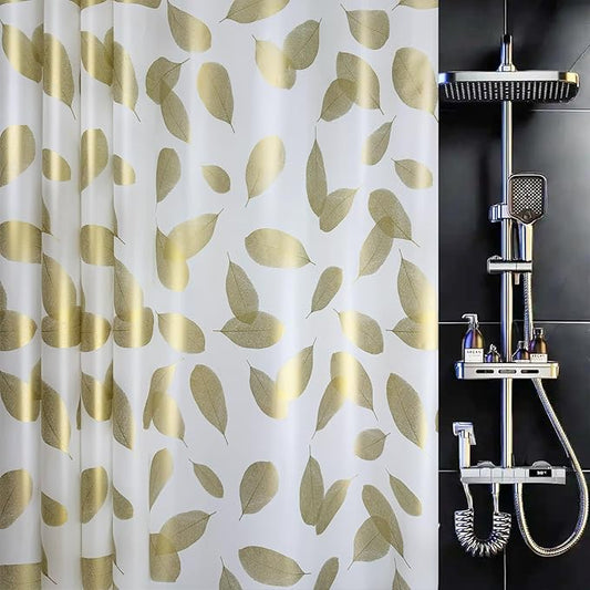 Plastic Shower Curtain Liner, Waterproof Printed PEVA Shower Curtain with Design, Gold Leaf Pattern, Rustproof Grommets, Standard Size 70x72 Bathtub Curtain for Bathroom (Pack of 1)