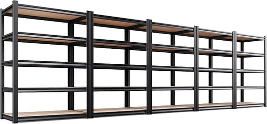 AOAORRG Set of 5 Storage Shelves, 5-Tier Heavy Duty Garage Shelving, 45.6" W Metal Shelving, Home Storage Shelf, Adjustable Shelving Unit, for Basement Warehouse, 45.6" Wx17.7 Dx71.2 H, Black