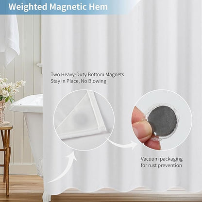 2-in-1 stall Fabric Shower Curtain or Liner,Breathable TPU & Washable,54 Inch Narrow Linen Textured Bathroom Shower Curtain Set with 8 Plastic Hooks,Modern,54"x72",White