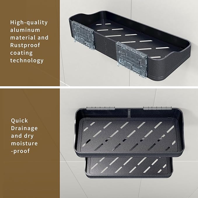 Luxury Shower Caddy, Rustproof Metal Large Capacity Bathroom Shelves for Storage, Adhesive or Drill Mounting for Kitchen Holder & Organizer (2 Pack)