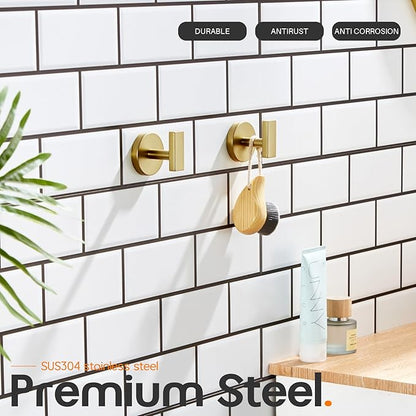 Robe Hook Bath Towel Hooks Stainless Steel Wall Hooks for Bathroom Kitchen Closet Garage Door Hanger Brushed Gold 2 Pack, AN1001GD-P2