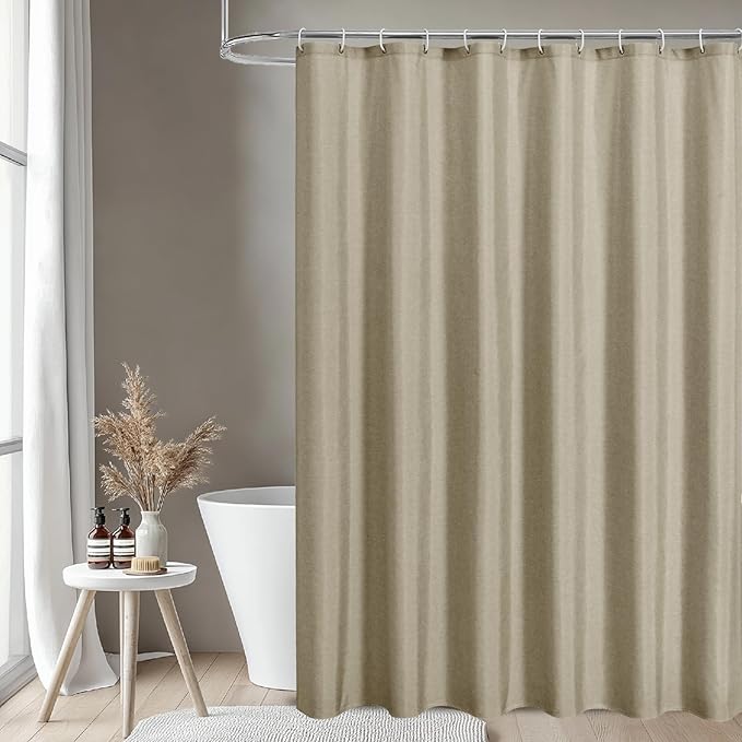 2-in-1 Waterproof Fabric Shower Curtain or Liner,Linen Textured,Breathable TPU & Washable Bathroom Shower Curtain Set with 12 Plastic Hooks,Modern,72"x72" Khaki