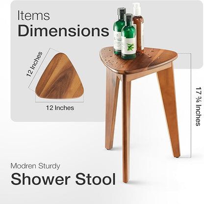 HOLANA 18" Corner Shower Foot Rest - Wooden Showers Stool Seat for Shaving Legs - Small Corner Shower Benches for Inside Shower - Waterproof Bath Step Stools Bench for Bathroom (Height - 18in, Acacia)