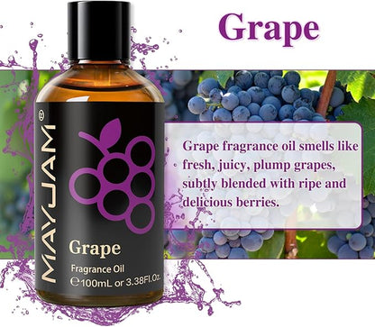 MAYJAM 100ML/3.38FL.OZ Grape Fragrance Oils with Glass Dropper, Essential Oils for Diffusers for Home, Long Lasting Scented Oils for Diffusers Soap Candle Making